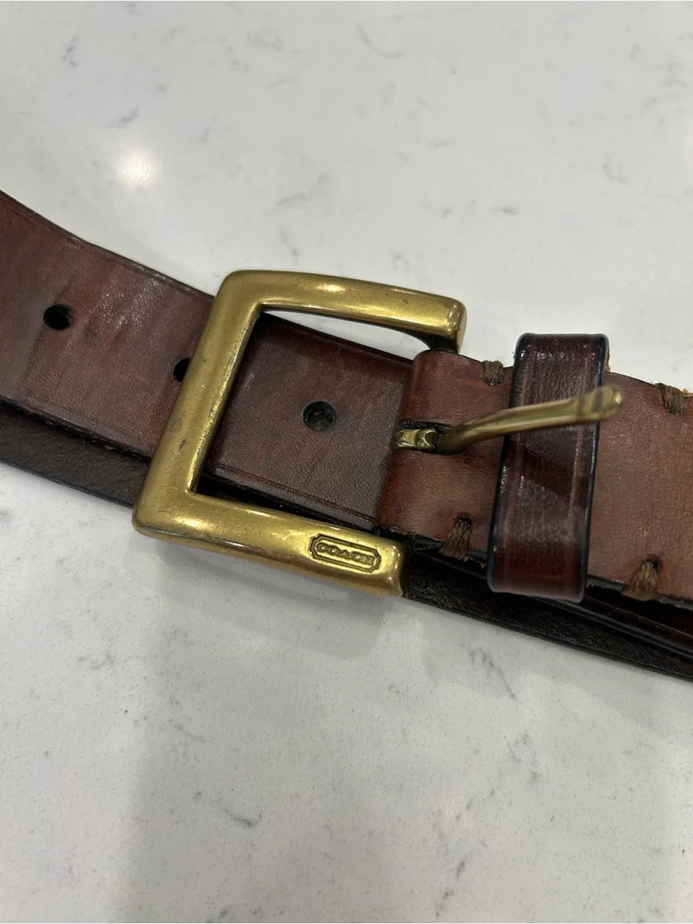 Coach Brown Leather Belt with Brass Buckle